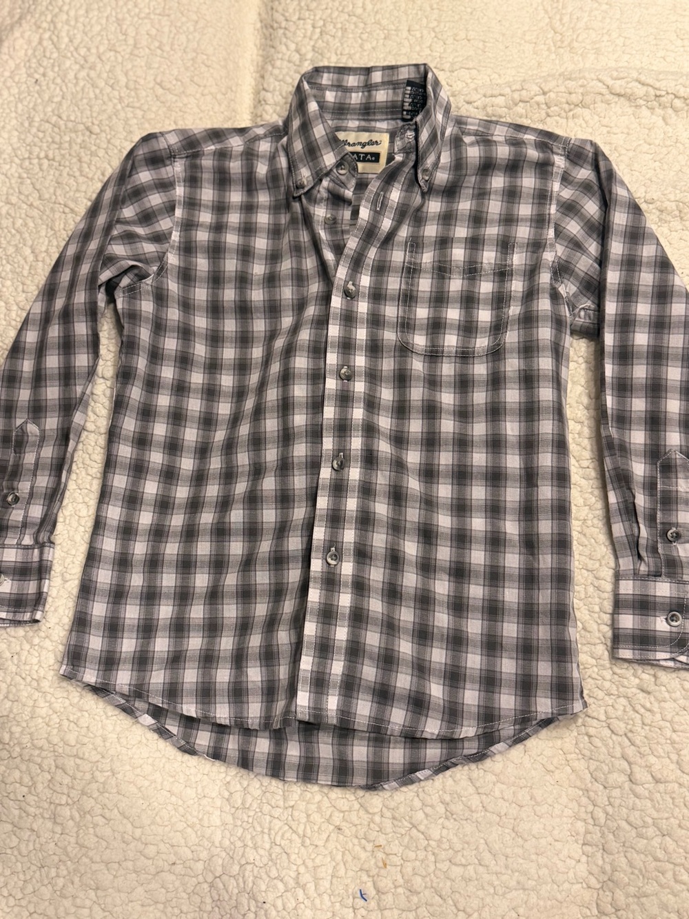 Wrangler Black and White Plaid Kids Button-Down Shirt